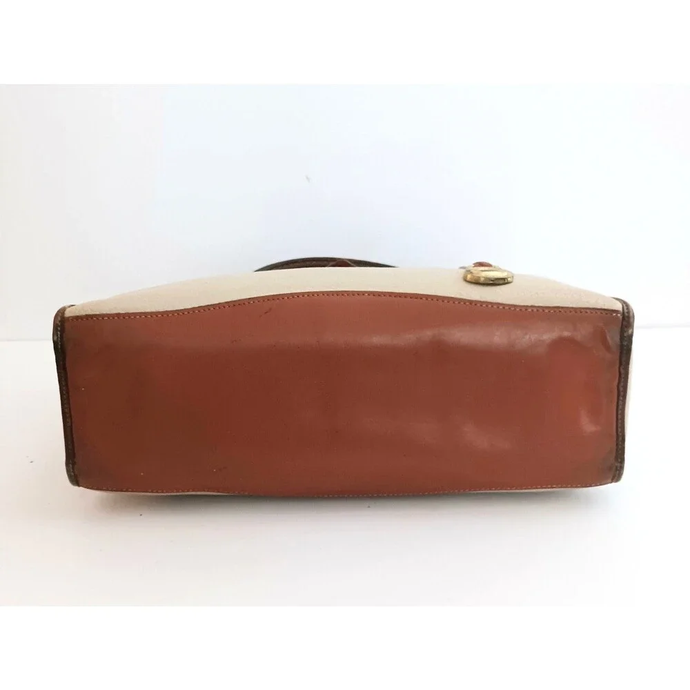 VTG Dooney & Bourke Satchel Tan All Weather Pebbled Leather Brown Leather Trim